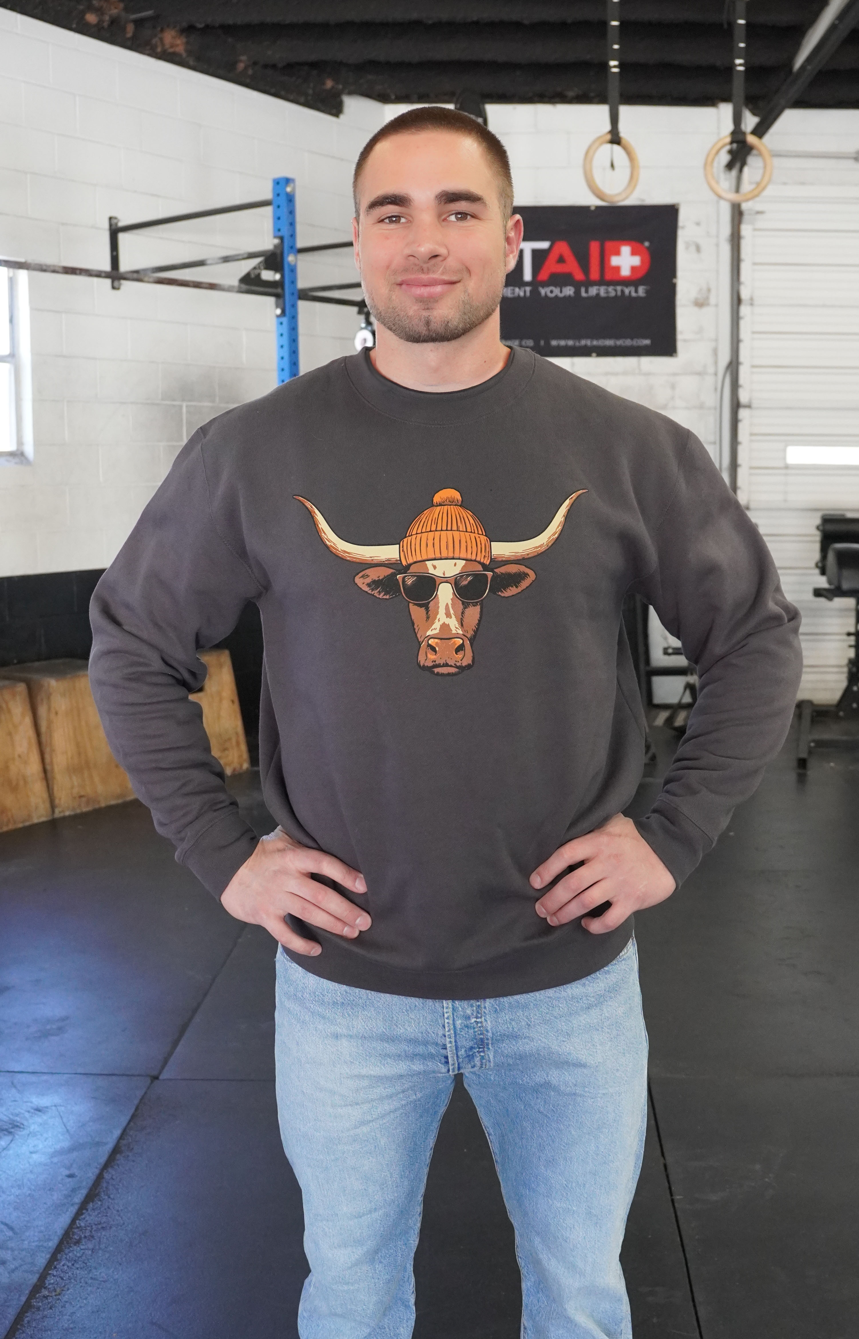 Longhorn Sweatshirt — Asphalt Front